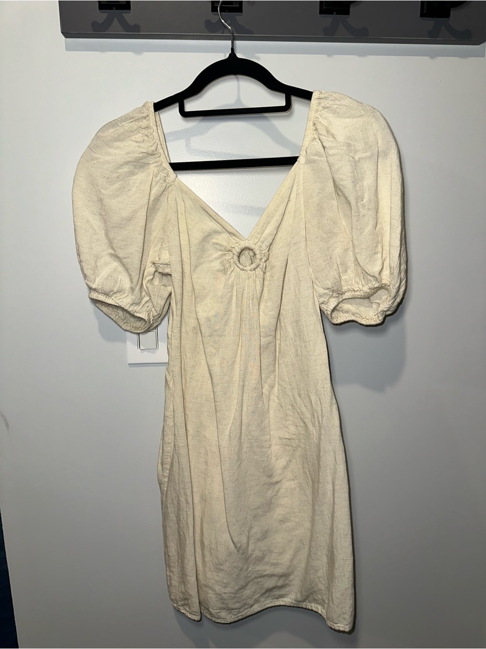 Ivory Textured Mini Dress with Ring Detail